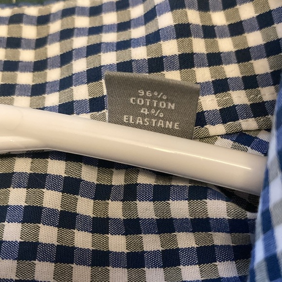 Michael Kors gingham mens 17 1/2 38/39 tall casual button down shirt blue white - Picture 6 of 10